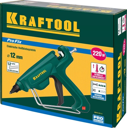 Пистолет клеевой (термоклеящий) &quot;PRO&quot;, KRAFTOOL 06843-220-12, эл, двухкомп корпус, рабоч темп 193град, выход клея 1,2кг/час, d=12мм, 220Вт 06843-220-12 купить в Кургане