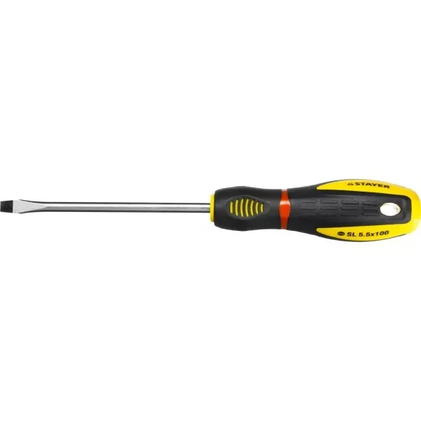 Отвертка STAYER "PROFI" "PROTech", двухкомп рукоятка, намагниченная, Cr-Mo, SL5,5x100мм 25131-05-10_z02 купить в Кургане