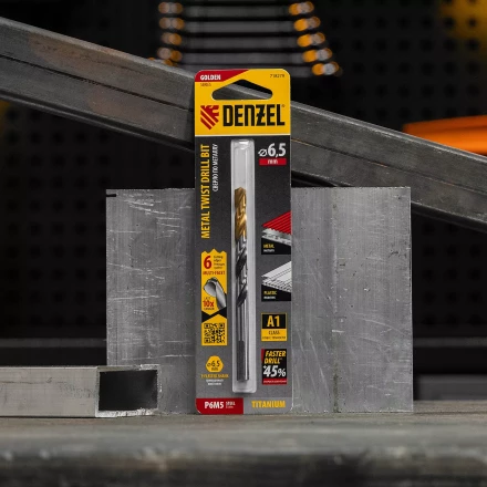 Сверло спиральное по металлу Denzel 6,5 x 93мм, Р6М5, Golden Tip, многогранная заточка, 718279 купить в Кургане