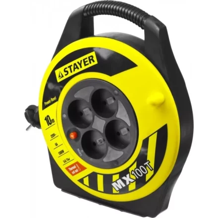Удлинитель на катушке "MX100T", 10 м, 4 гнезда, ПВС 2x0,75 кв мм, 1300 Вт, STAYER 55071-10 купить в Кургане