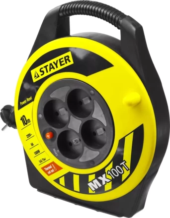 Удлинитель на катушке "MX100T", 10 м, 4 гнезда, ПВС 2x0,75 кв мм, 1300 Вт, STAYER 55071-10 купить в Кургане