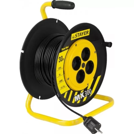Удлинитель на катушке, 30 м, 1300 Вт, 4 гнезда, ПВС 2x0,75 мм2, STAYER 55073-30 купить в Кургане