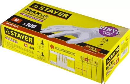 Перчатки STAYER &quot;MASTER&quot; виниловые экстратонкие, M, 100шт 11207-M купить в Кургане