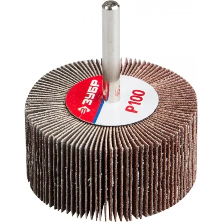Круг шлифовальный ЗУБР &quot;МАСТЕР&quot; веерный лепестковый, на шпильке, тип КЛО, зерно-электрокорунд нормальный, P100, 30х60мм 36602-100 купить в Кургане